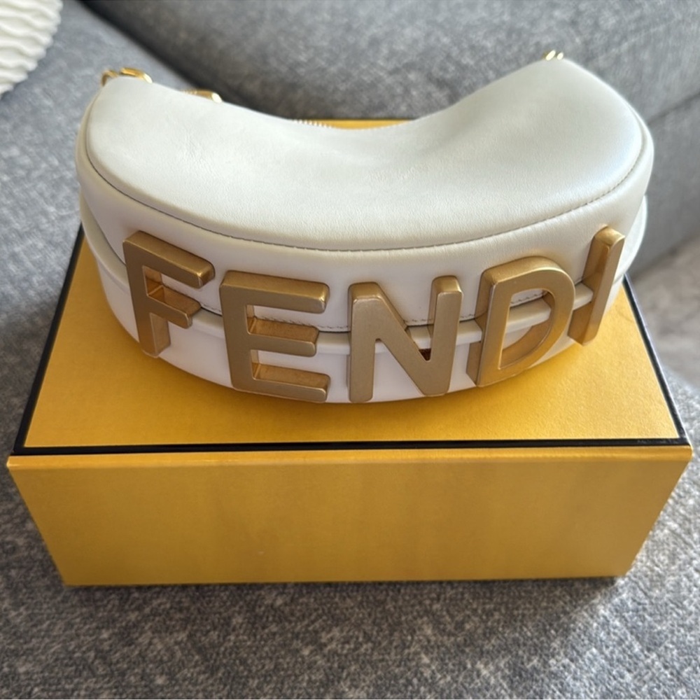 Fendi Cream and Gold Logo Clutch